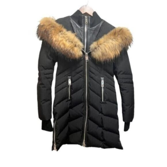NB Series by Nicole Benisti Duck Down Puffer Jacket Size XS Raccoon Fur Collar - Picture 3 of 16